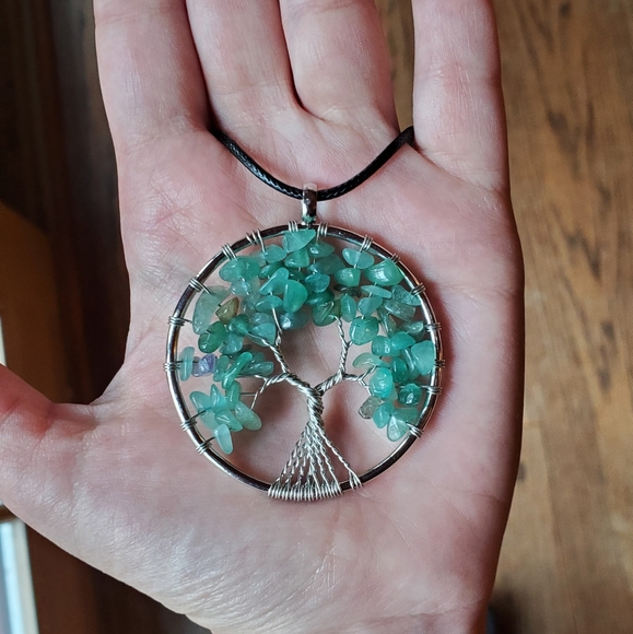 NWOT Green Aventurine Silver Tree of Life Necklace - Picture 6 of 6